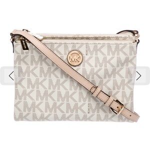 Michael Kors Beige and Brown Logo Crossbody Bag